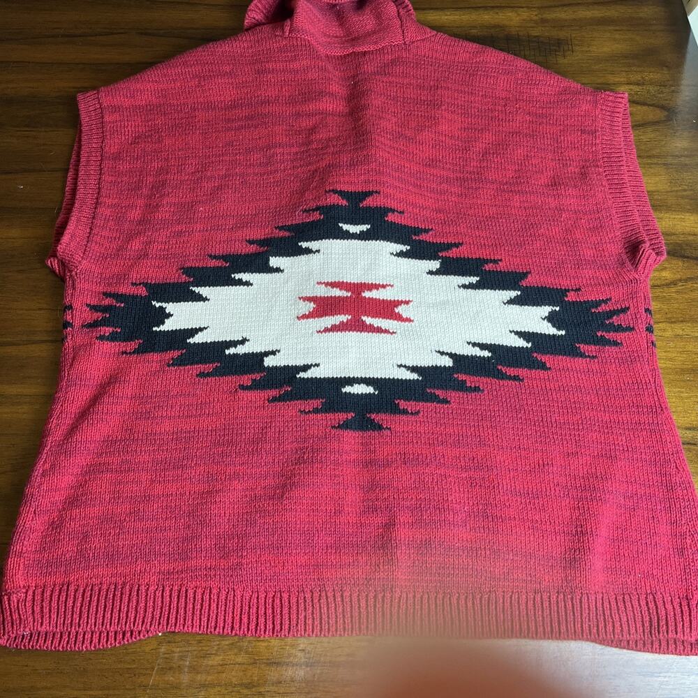 Chaps Red Southwestern Knit Concho Button Sweater Vest Womens XL Western Boho - Picture 6 of 8